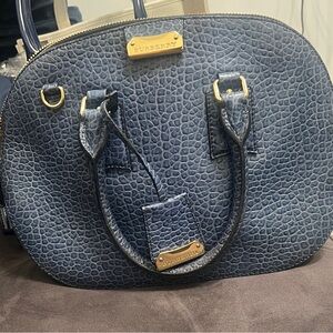 Burberry Textured Bright Blue Grain Leather Small Orchard Bowling Bag.